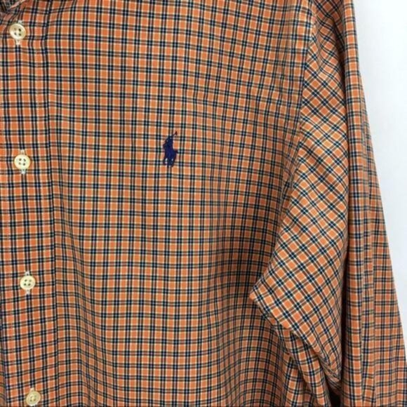 Ralph Lauren Orange Navy Plaid Button Down Shirt Men's 16 1/2 L - Picture 3 of 8